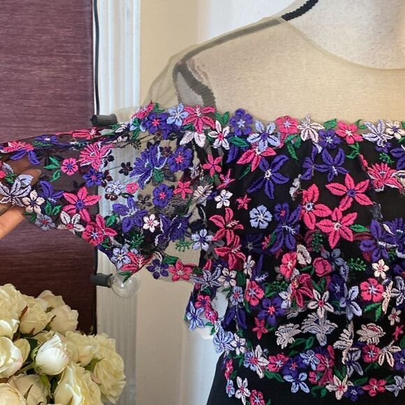 Tadashi Shoji mesh/embroidered top midi dress, S - Picture 7 of 13